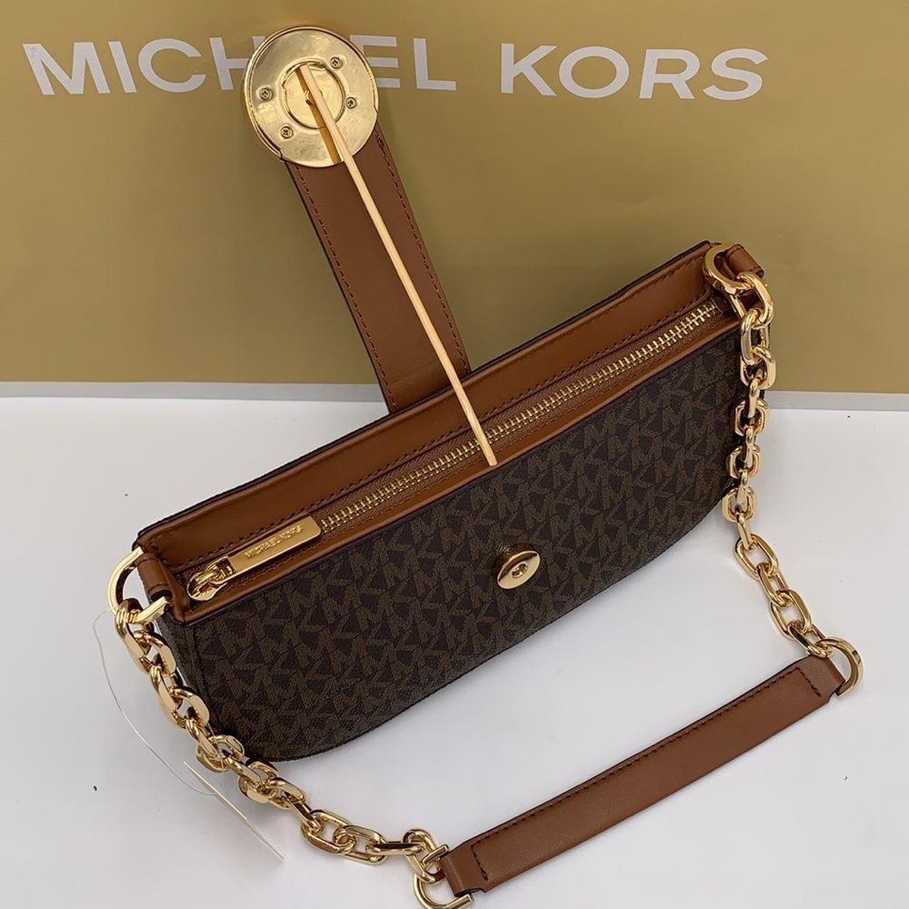 MICHAEL KORS
Carmen Small Shoulder Pochette Bag
Brown Signature 
NWT - Picture 12 of 16